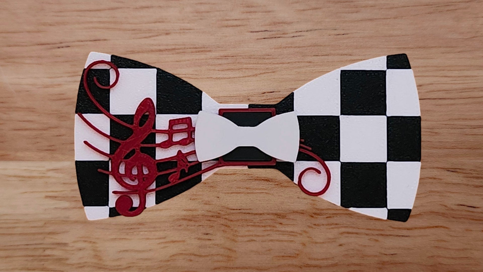 Mini Bow Tie Base with Sheet Music Brim and 2 Tone Check Print Back
