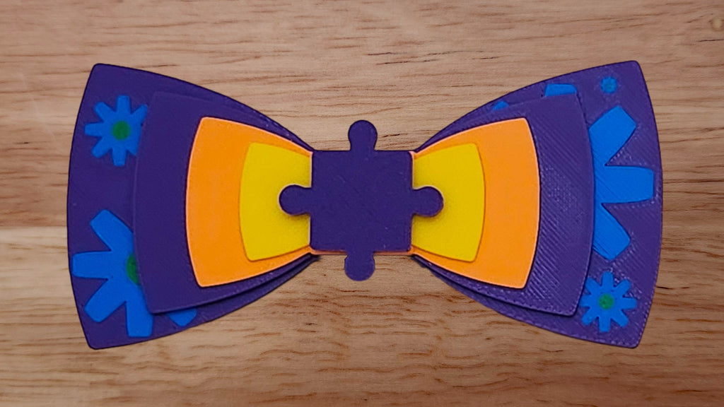 Puzzle Piece Base with Bow Tie Stack Brim and Simple Flower Back