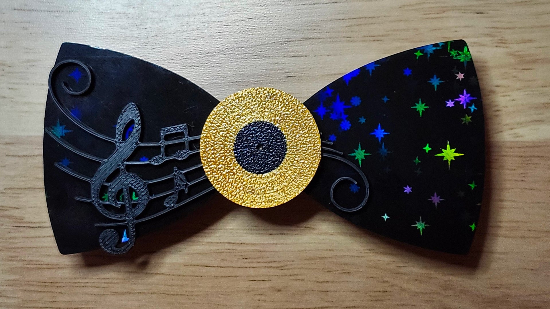 Vinyl Record Base with Sheet Music Brim and Holographic Star Back