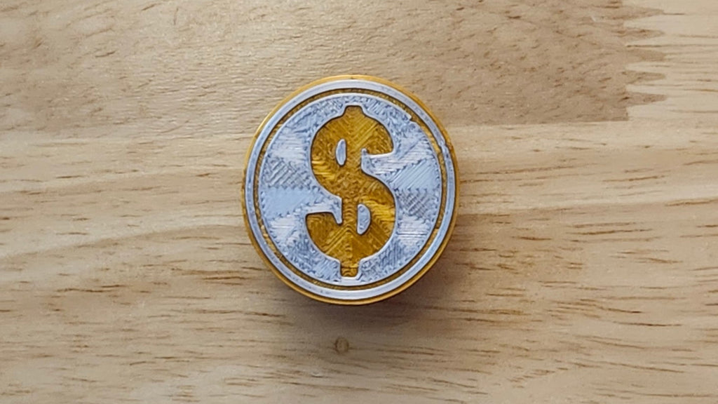 Coin Button Cover. 3D printed for use as a bow tie, button cover, necklace, pin, hat pin, lapel pin and so much more. 