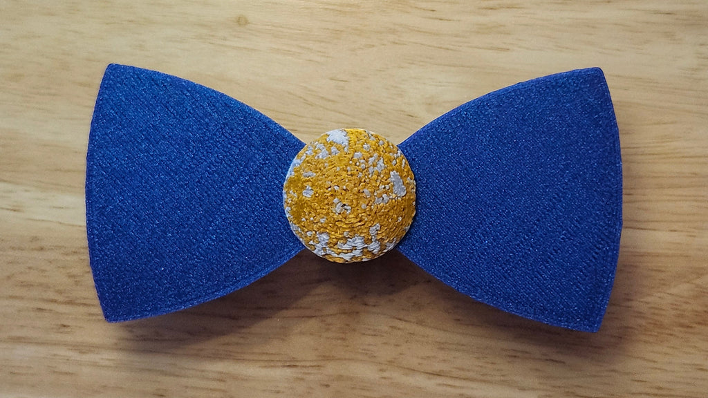 Starry Night Bow Bundle including Moon Button Cover with Diminishing Stars Bow (reverse side). 3D printed for use as a bow tie, button cover, necklace, pin, hat pin, lapel pin and so much more. 