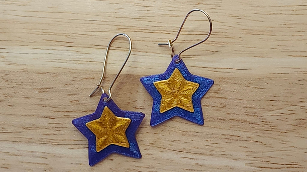 Gold and Nebula Purple 3D printed earrings