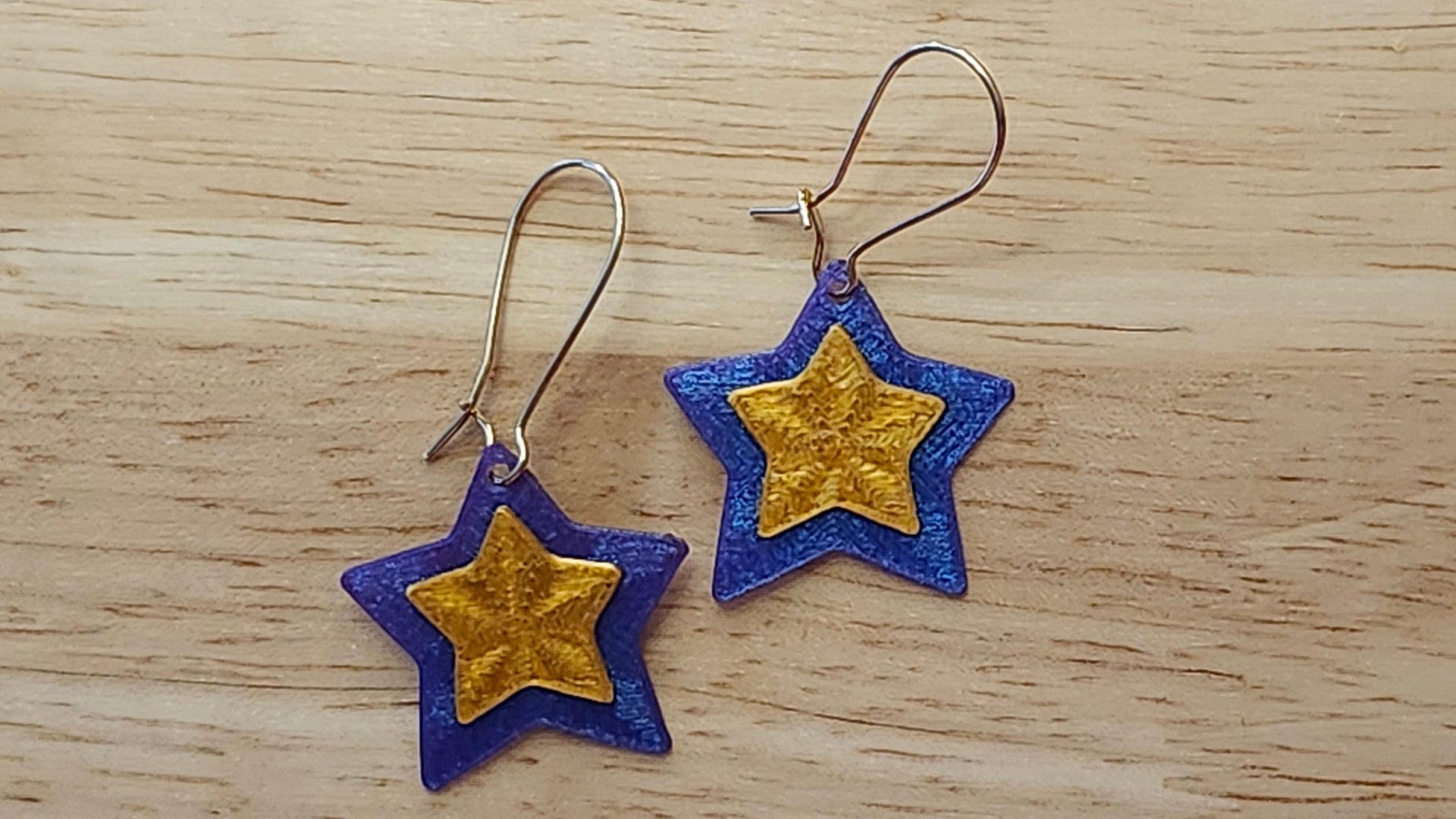 Gold and Nebula Purple 3D printed earrings