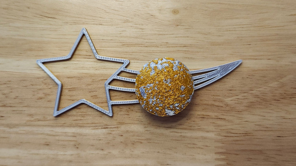 Starry Night Bow Bundle including Moon Button Cover with Shooting Star Back. 3D printed for use as a bow tie, button cover, necklace, pin, hat pin, lapel pin and so much more. 
