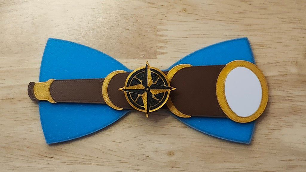 Compass Button Cover with Ship Bow (reverse side shown) and Spyglass Back. 3D printed for use as a bow tie, button cover, necklace, pin, hat pin, lapel pin and so much more.
